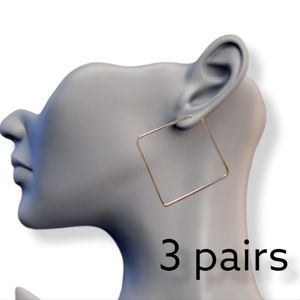 3 Pairs Square Hoop Earrings